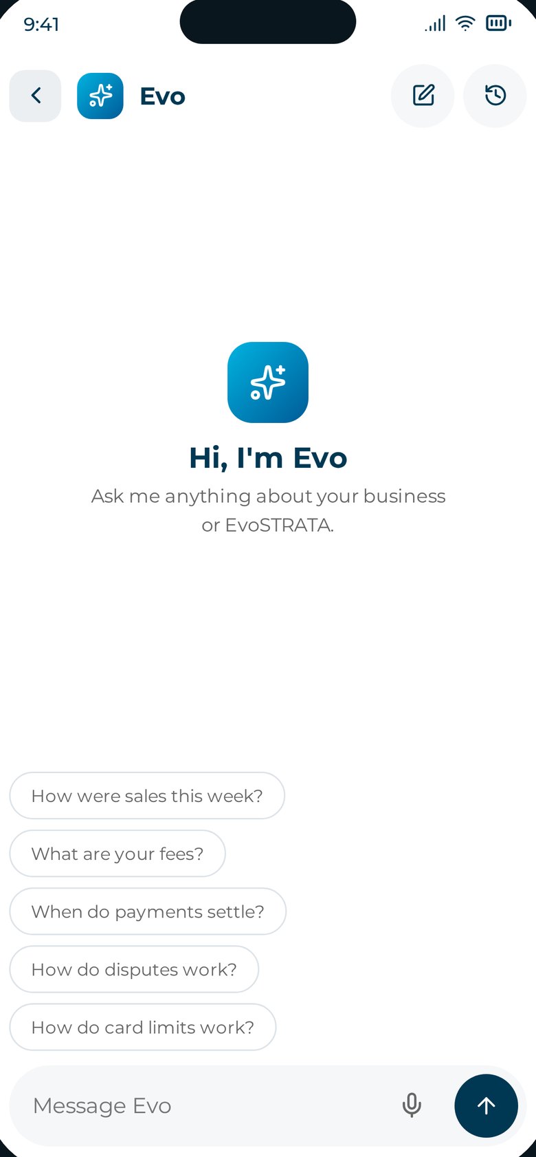 evoSTRATA app: Evo assistant answering business questions